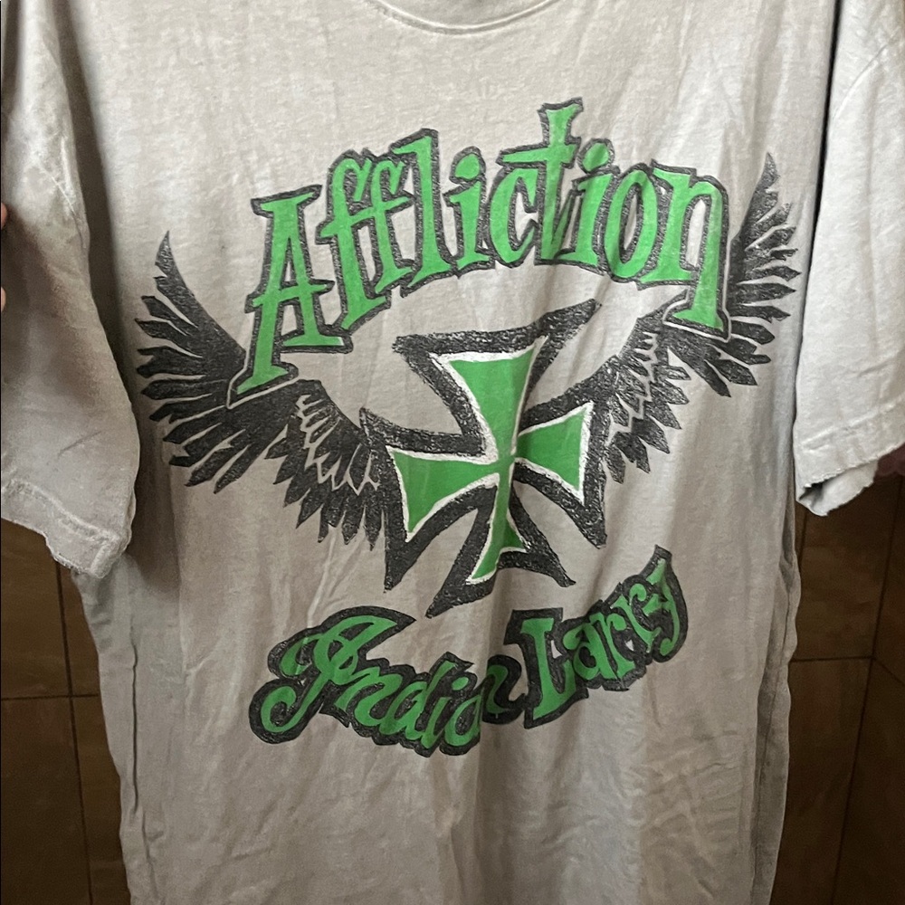 Affliction Men's Tee with Green and Gray Design
